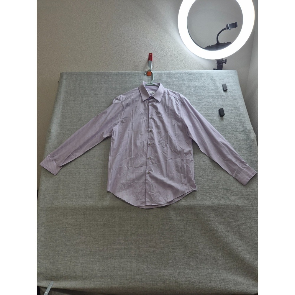 Calvin Klein Dress Shirt Mens 15.5 Purple White Striped Slim Fit Formal Business